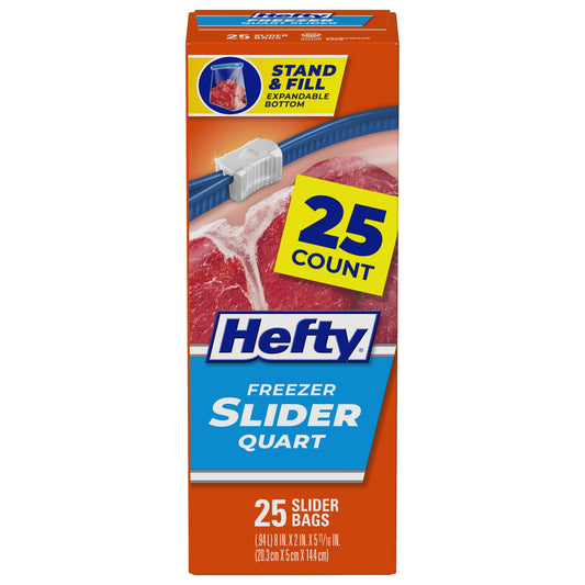 Hefty Slider Freezer Storage Bags, Quart Size, 25 Count