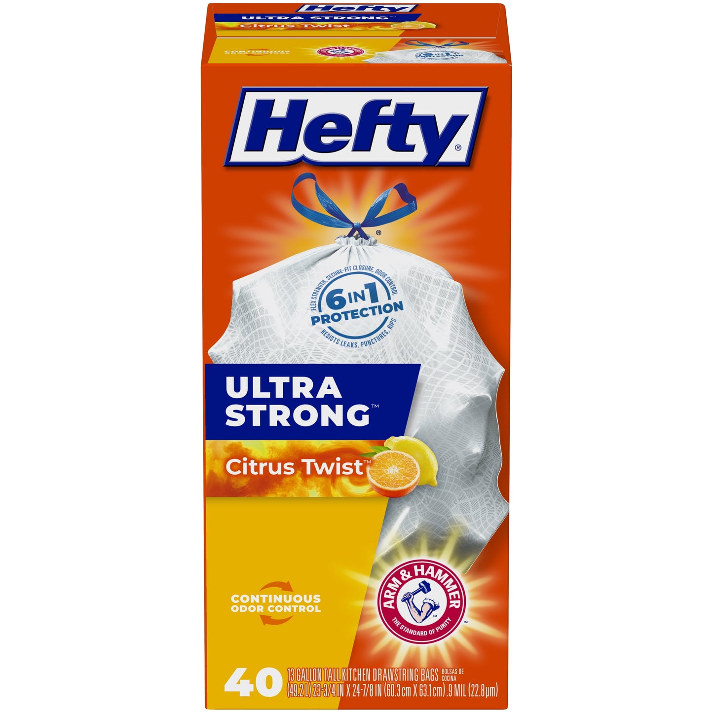 Hefty Ultra Strong Tall Kitchen Trash Bags, Citrus Twist Scent, 13 Gallon, 40 Count