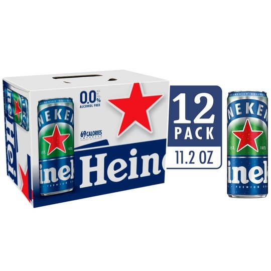 Heineken 0.0 Non-Alcoholic Beer, 12 Pack, 11.2 fl oz Cans, 0.0% Alcohol by Volume