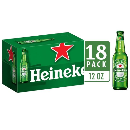 Heineken Original Lager Beer, 18 Pack, 12 fl oz Bottles, 5% Alcohol by Volume