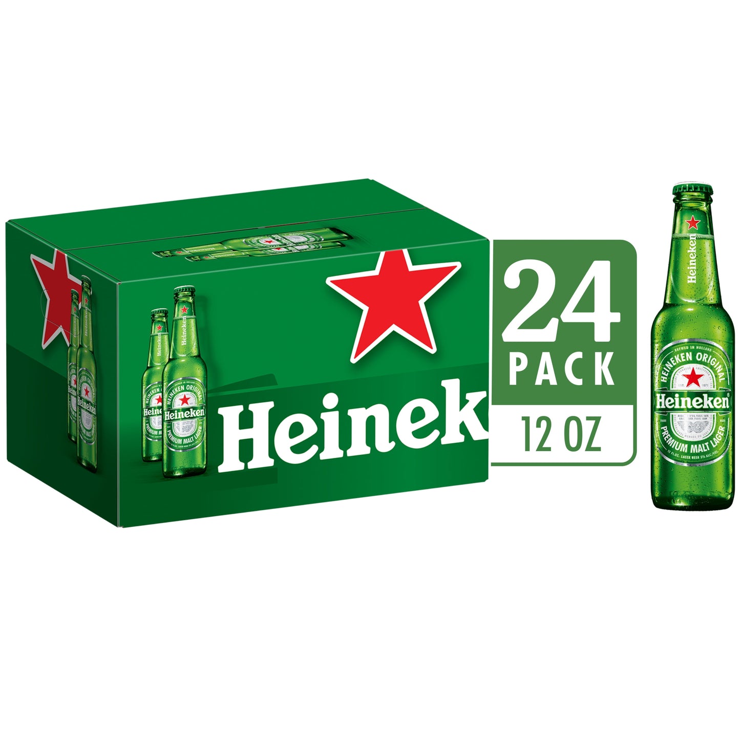 Heineken Original Lager Beer, 24 Pack, 12 fl oz Bottles, 5% Alcohol by Volume