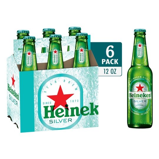 Heineken Silver Lager Beer, 6 Pack, 12 fl oz Bottles, 4% Alcohol by Volume