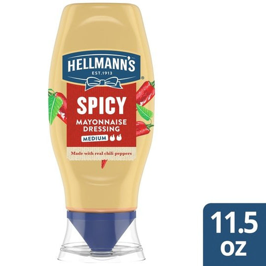 Hellmann's Spicy Mayonnaise Dressing for a Rich, Creamy Condiment Squeeze Bottle Made with Real Chili Peppers 11.5 oz