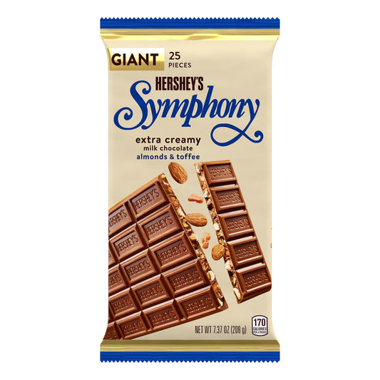 Hershey's Symphony Chocolate Almond Toffee Giant Candy, Bar 7.37 oz, 25 Pieces