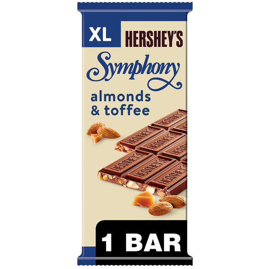 Hershey's Symphony Milk Chocolate, Almonds and Toffee XL Candy, Bar 4.25 oz, 16 Pieces