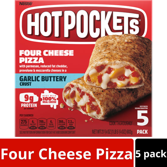 Hot Pockets Frozen Snacks, Four Cheese Garlic Buttery Crust, 5 Regular Sandwiches (Frozen)