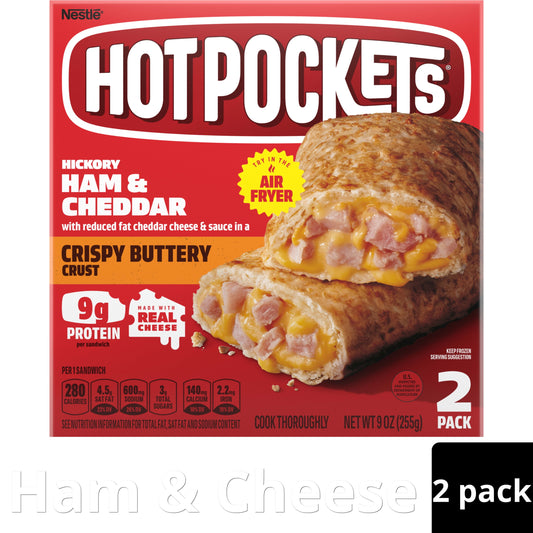 Hot Pockets Frozen Snacks, Hickory Ham and Cheddar Cheese, 2 Regular Sandwiches (Frozen)