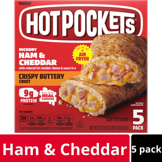 Hot Pockets Frozen Snacks, Hickory Ham and Cheddar Cheese, 5 Regular Sandwiches (Frozen)