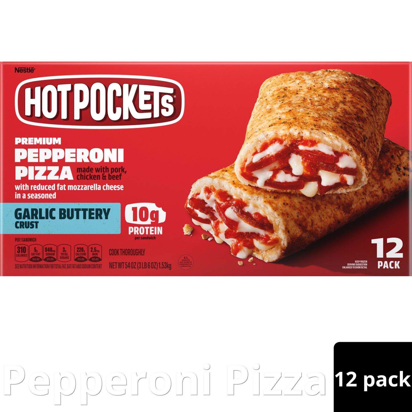 Hot Pockets Frozen Snacks, Pepperoni Pizza, 12 Regular Sandwiches (Frozen)