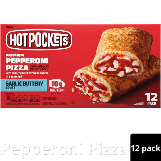 Hot Pockets Frozen Snacks, Pepperoni Pizza, 12 Regular Sandwiches (Frozen)