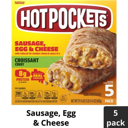 Hot Pockets Frozen Snacks, Sausage Egg and Cheese, Croissant Crust 5 Regular Sandwiches (Frozen)