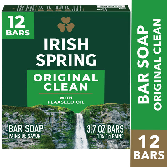 Irish Spring Bar Soap for Men, Original Clean Mens Bar Soap, 12 Pack, 3.7 oz Soap, All Skin Types