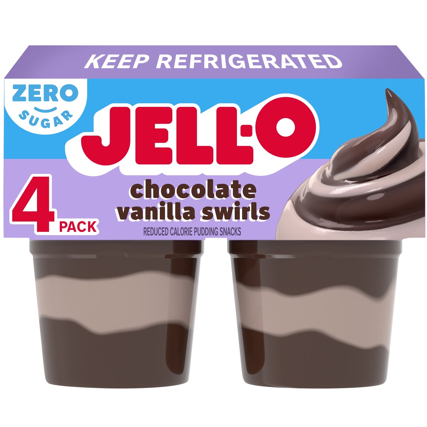 Jell-O Chocolate Vanilla Swirls Sugar Free Pudding Cups Snack, 4 Ct Cups