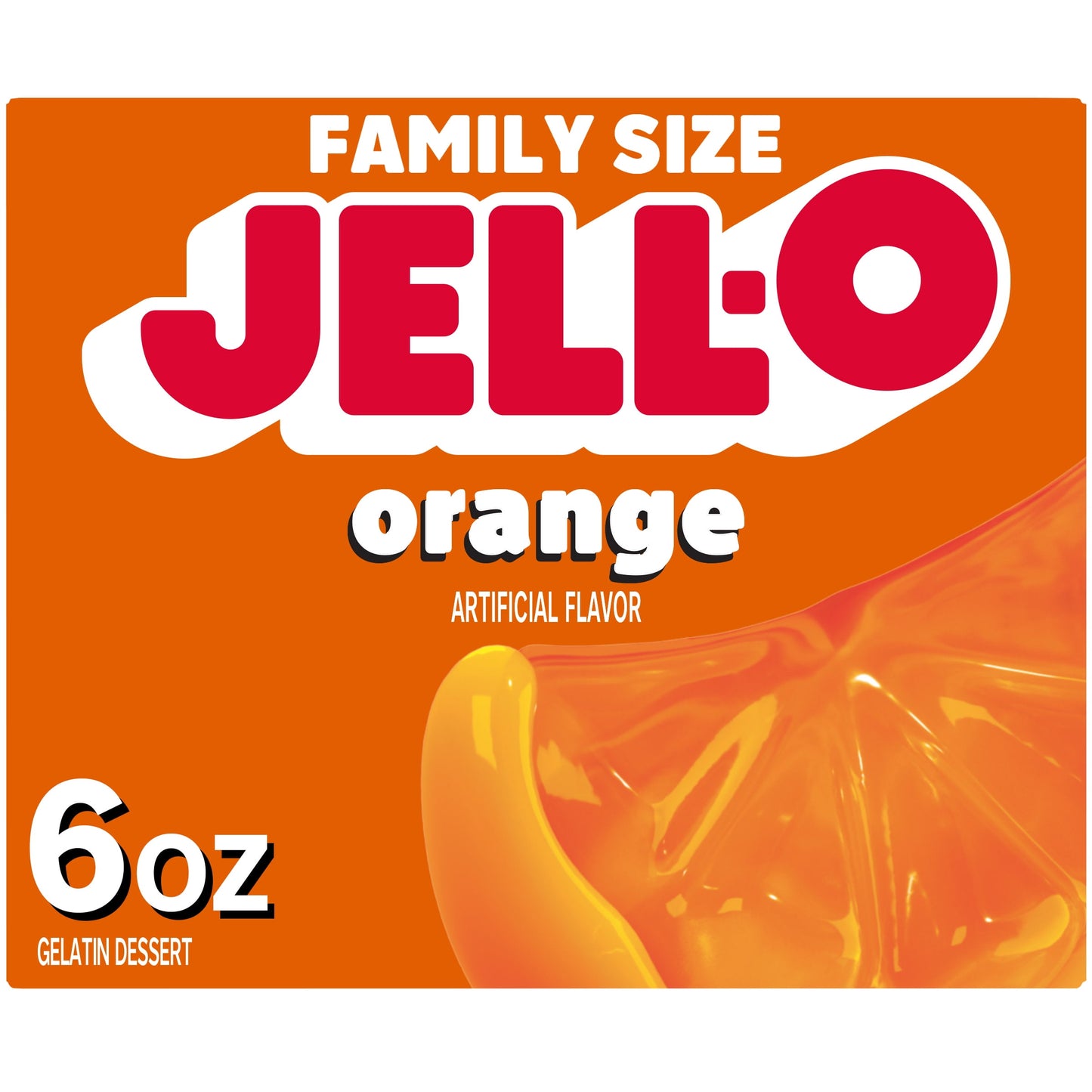 Jell-O Orange Artificially Flavored Gelatin Dessert Mix, Family Size, 6 oz Box