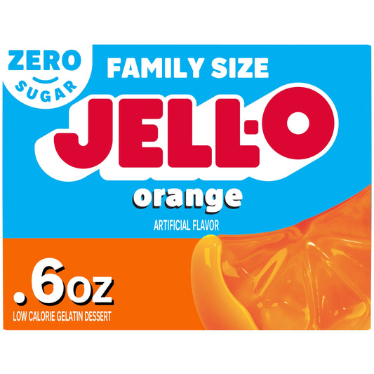 Jell-O Orange Artificially Flavored Zero Sugar Low Calorie Gelatin Dessert Mix, Family Size, 0.6 oz Box