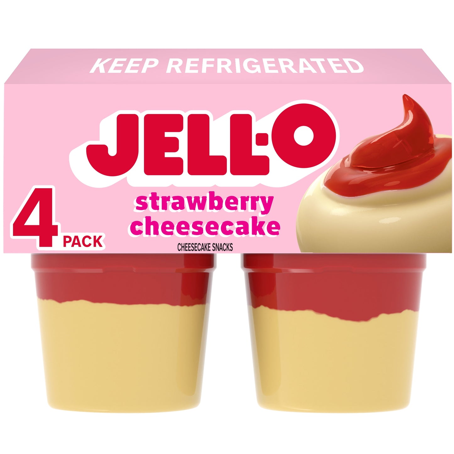 Jell-O Original Strawberry Cheesecake Pudding Cups Snack, 4 Ct Cups