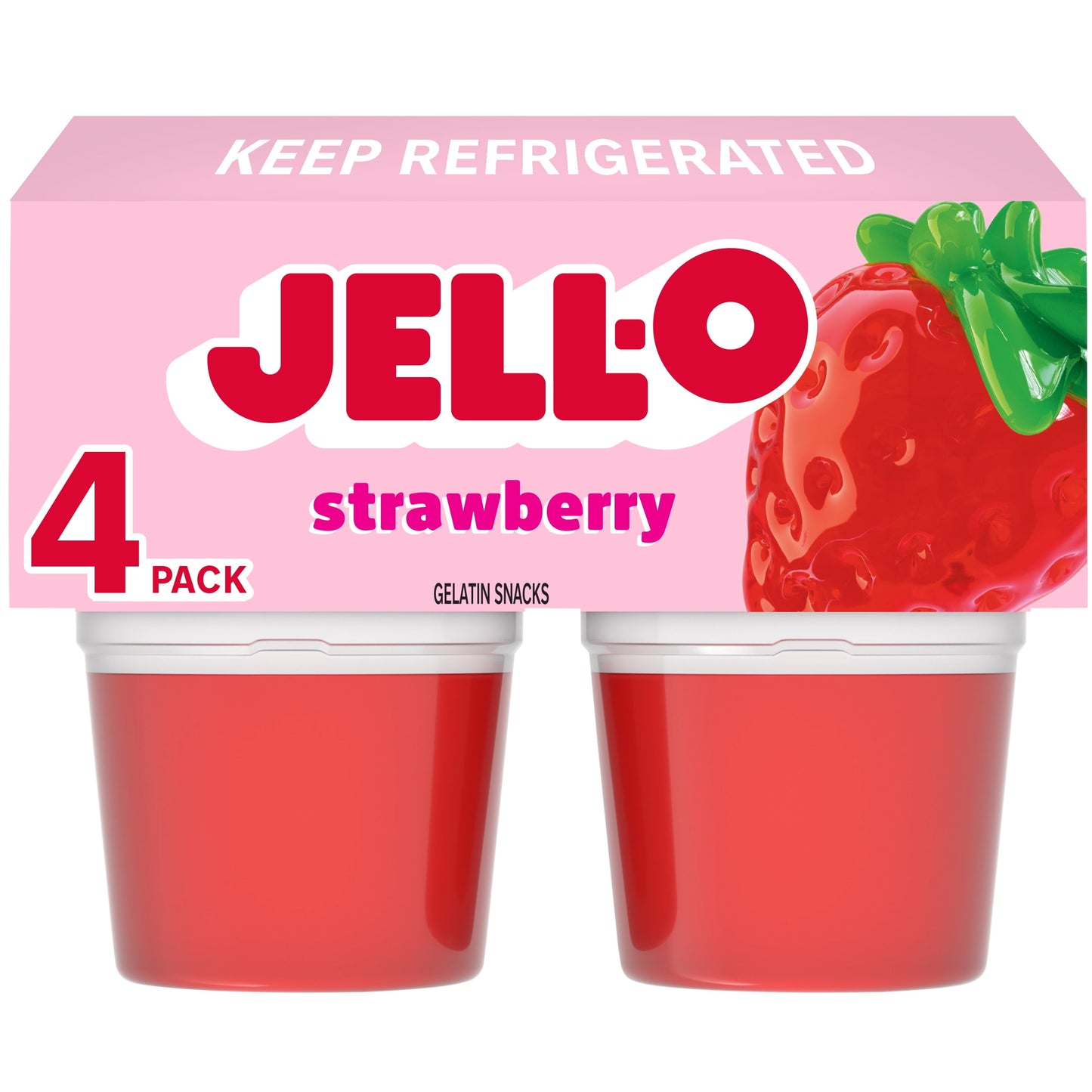 Jell-O Original Strawberry Jello Cups Gelatin Snack, 4 Ct Cups