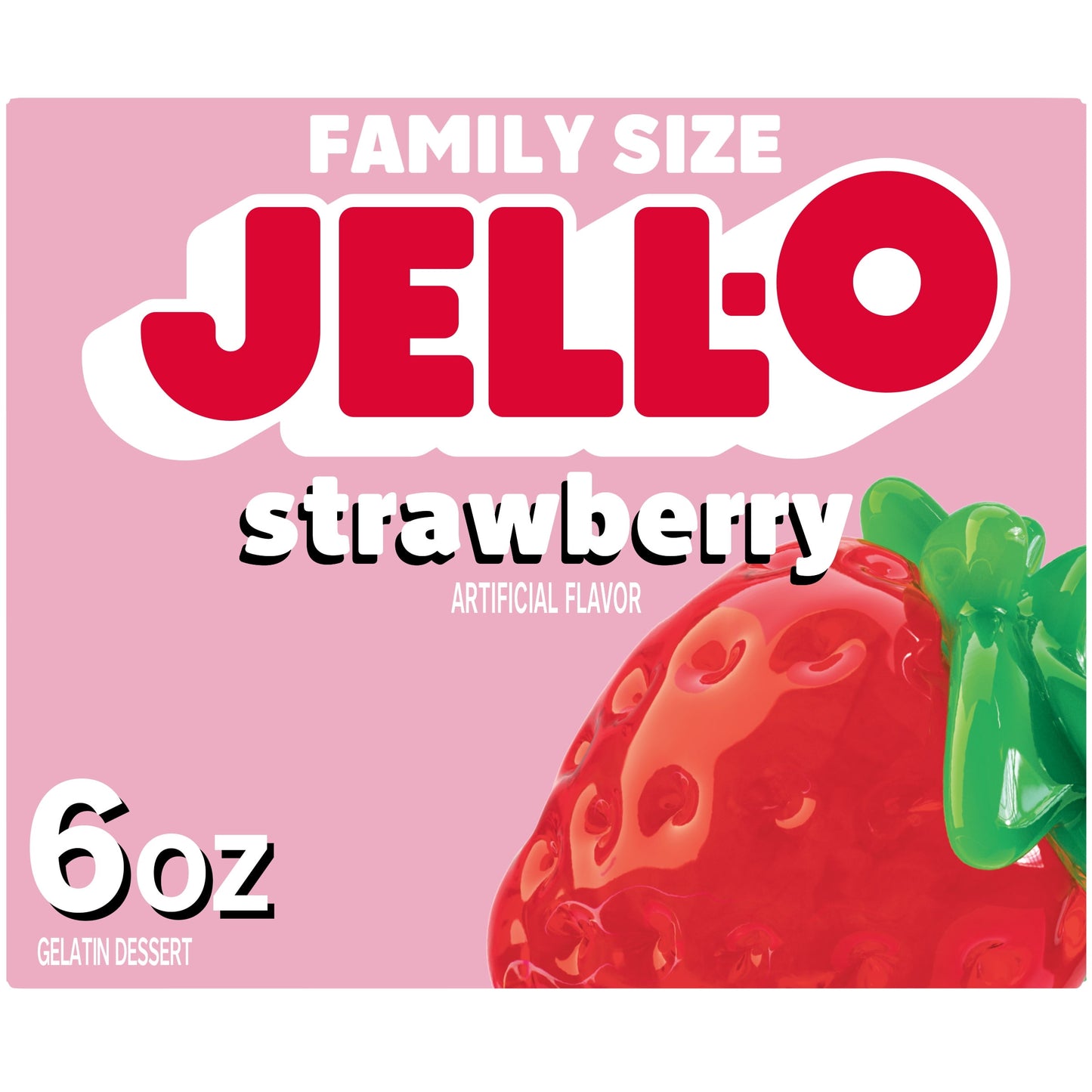 Jell-O Strawberry Artificially Flavored Gelatin Dessert Mix, Family Size, 6 oz Box