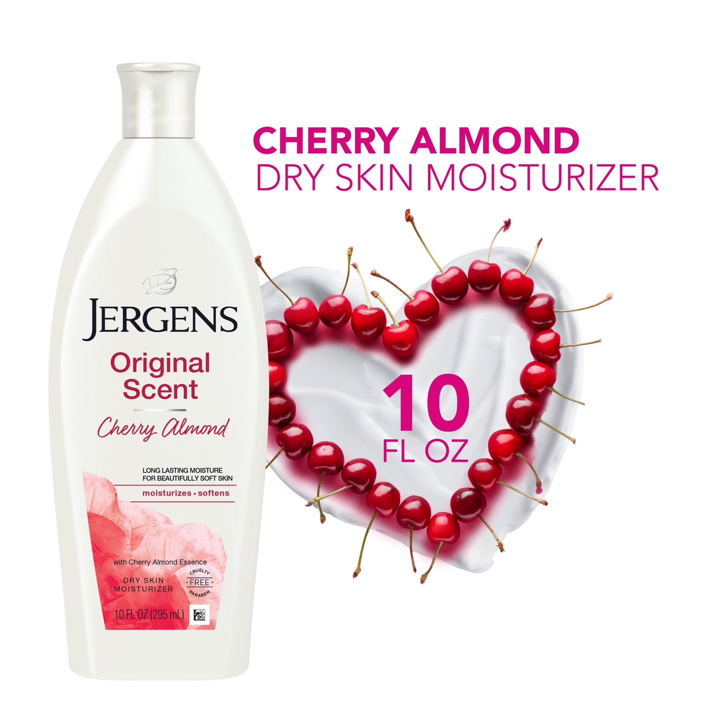 Jergens Hand and Body Lotion, Original Scent Moisturizing Body Lotion, with Cherry Almond Essence, 10 Oz