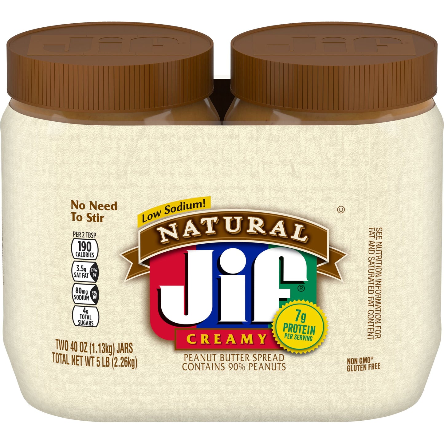 Jif Natural Creamy Peanut Butter Spread Twin Pack, 80-Ounce