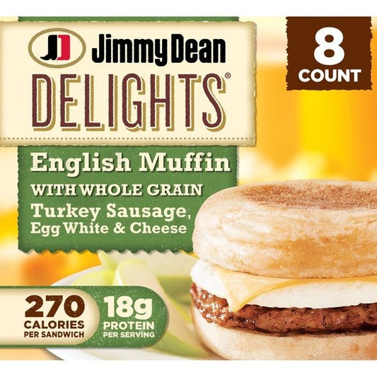 Jimmy Dean Delights Turkey Sausage, Egg White & Cheese English Muffin Sandwiches, 40.8 oz, 8 Ct (Frozen)