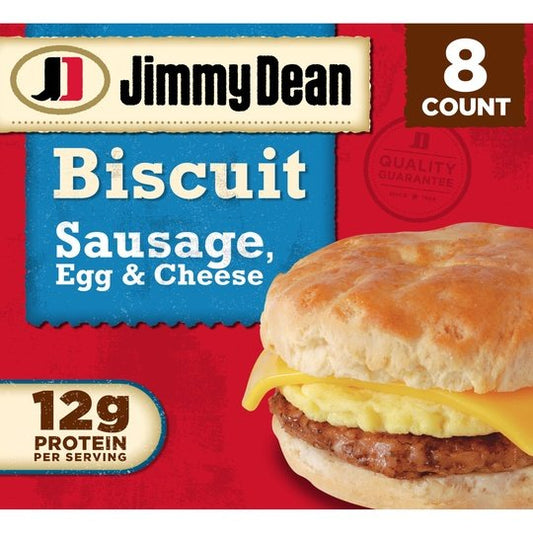 Jimmy Dean Sausage Egg & Cheese Biscuit Sandwich, 36 oz, 8 Count (Frozen)