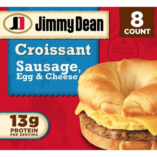 Jimmy Dean Sausage Egg & Cheese Croissant Sandwich, 36 oz, 8 Count (Frozen)