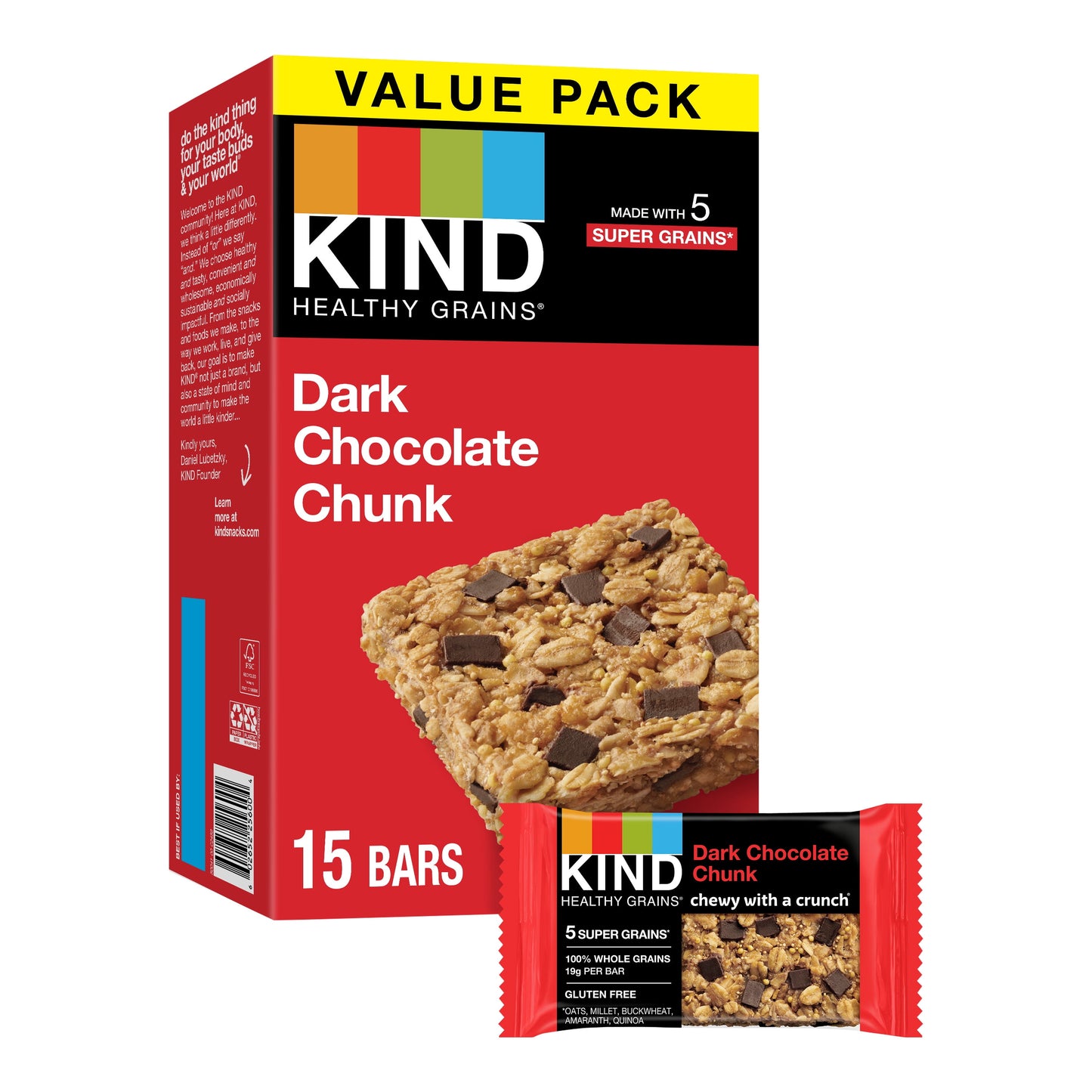 KIND Healthy Grain Gluten Free Dark Chocolate Chunk Snack Bars, Value Pack, 1.2 oz, 15 Count