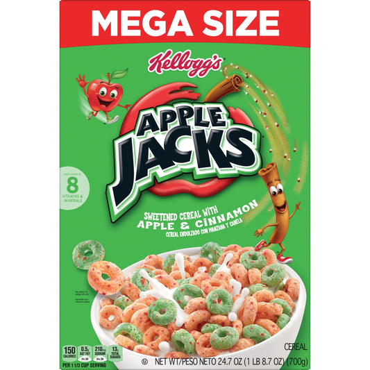 Kellogg's Apple Jacks Original Breakfast Cereal, Mega Size, 24.7 oz Box