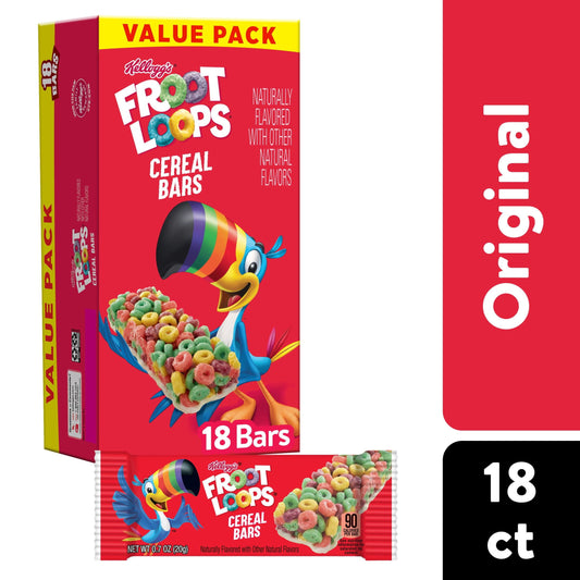 Kellogg's Froot Loops Original Chewy Cereal Bars, Ready-to-Eat, 12.6 oz, 18 Count