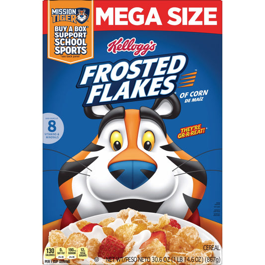 Kellogg's Frosted Flakes Original Breakfast Cereal, Mega Size, 30.6 oz Box