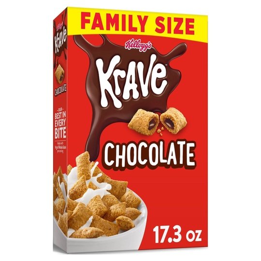 Kellogg's Krave Chocolate Breakfast Cereal, Family Size, 17.3 oz Box