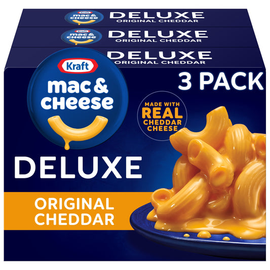 Kraft Deluxe Original Cheddar Mac N Cheese Macaroni and Cheese Dinner, 3 ct Pack, 14 oz Boxes