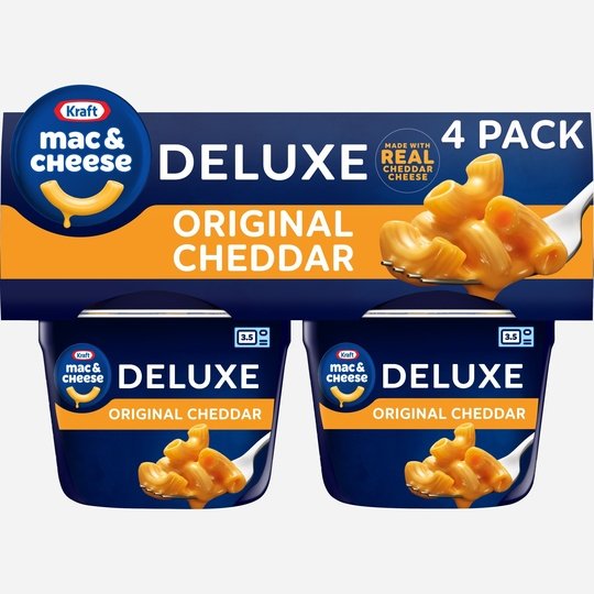 Kraft Deluxe Original Mac N Cheese Macaroni and Cheese Cups Easy Microwavable Dinner, 4 ct Pack, 2.39 oz Cups