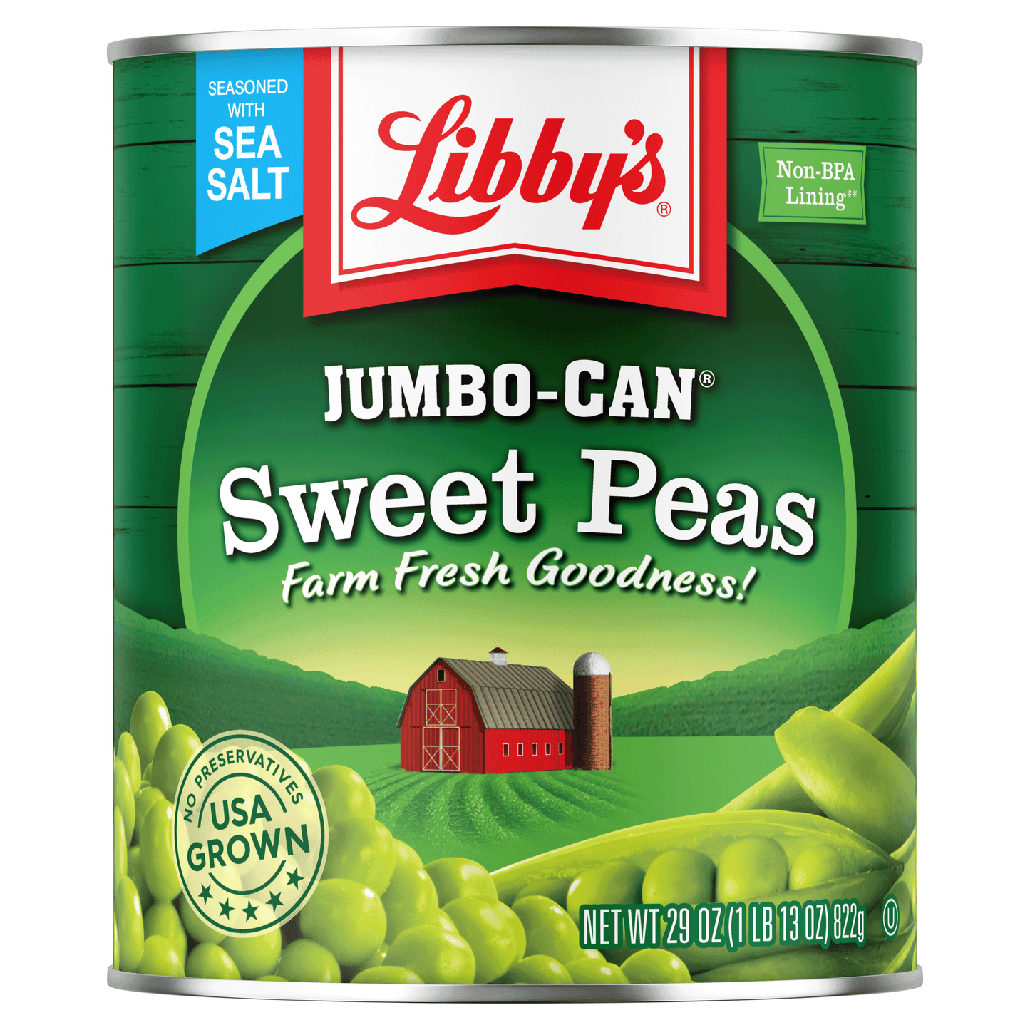 Libby's Sweet Peas, Canned Vegetables, 29 oz