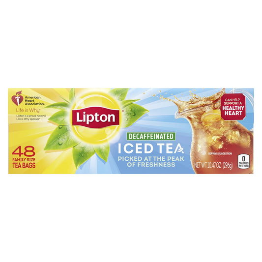 Lipton Family Sized Iced Black Tea, Decaffeinated, Tea Bags 48 Count Box