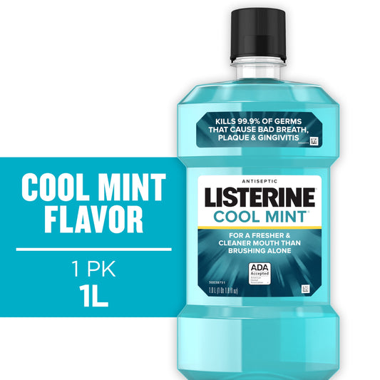 Listerine Cool Mint Antiseptic Mouthwash/Mouth Rinse for Bad Breath & Plaque, 1 L