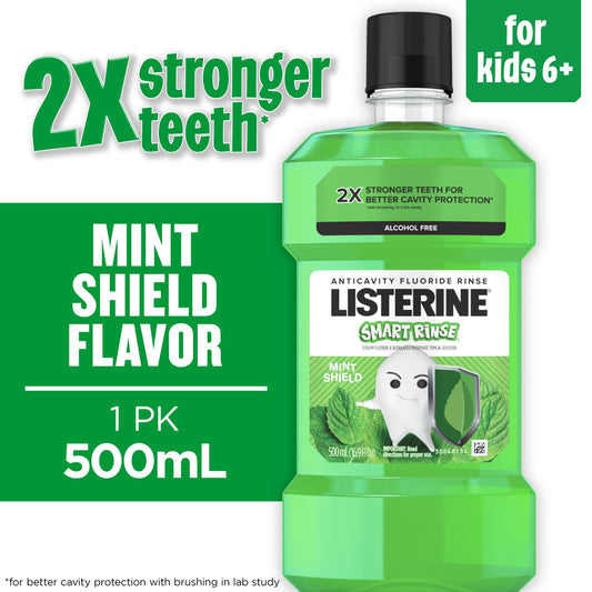 Listerine Smart Rinse Kids Anticavity Mouthwash, Mint Shield, 500 mL