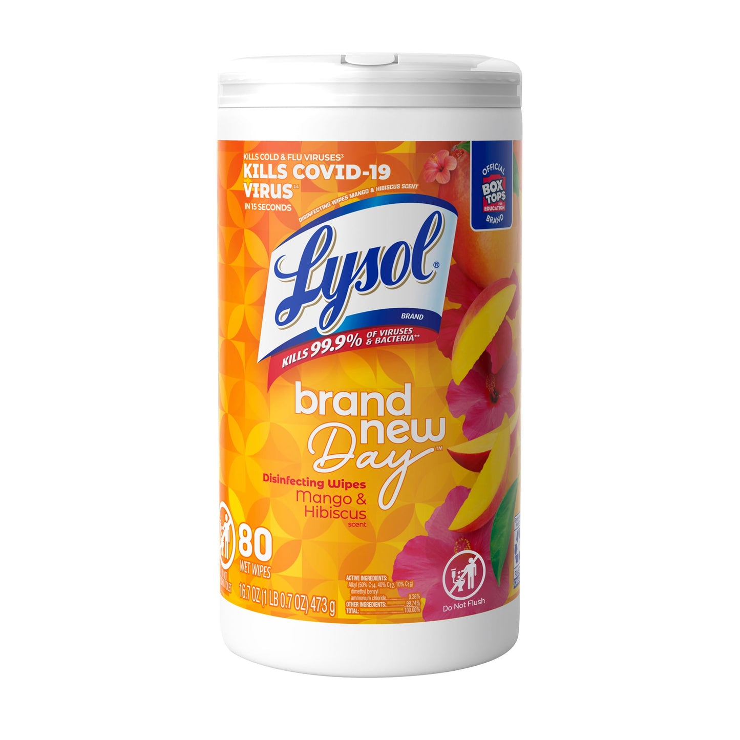 Lysol Disinfectant Wipes, Multi-Surface Antibacterial Cleaning Wipes, For Disinfecting and Cleaning, Brand New Day Mango & Hibiscus 80ct