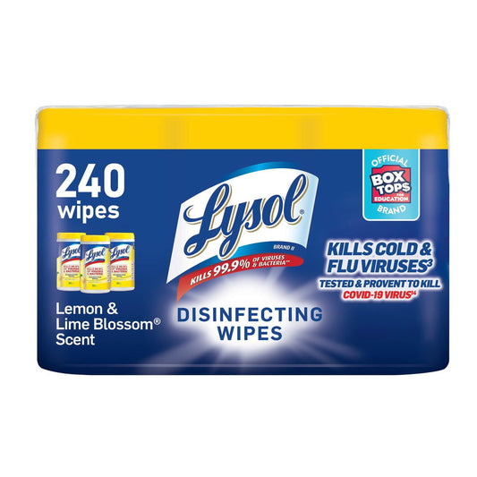 Lysol Disinfectant Wipes, Multi-Surface Antibacterial Cleaning Wipes, For Disinfecting and Cleaning, Lemon and Lime  Blossom, 240 Count (Pack of 3)