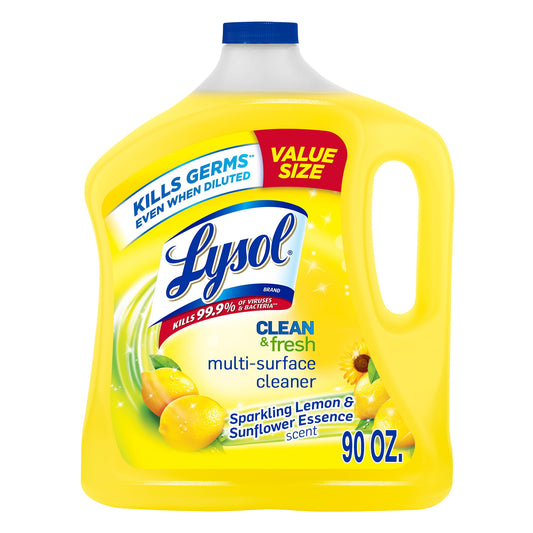 Lysol Multi-Surface Cleaner, Sanitizing and Disinfecting Pour, to Clean and Deodorize, Sparkling Lemon and Sunflower Essence, 90 Fl Oz.