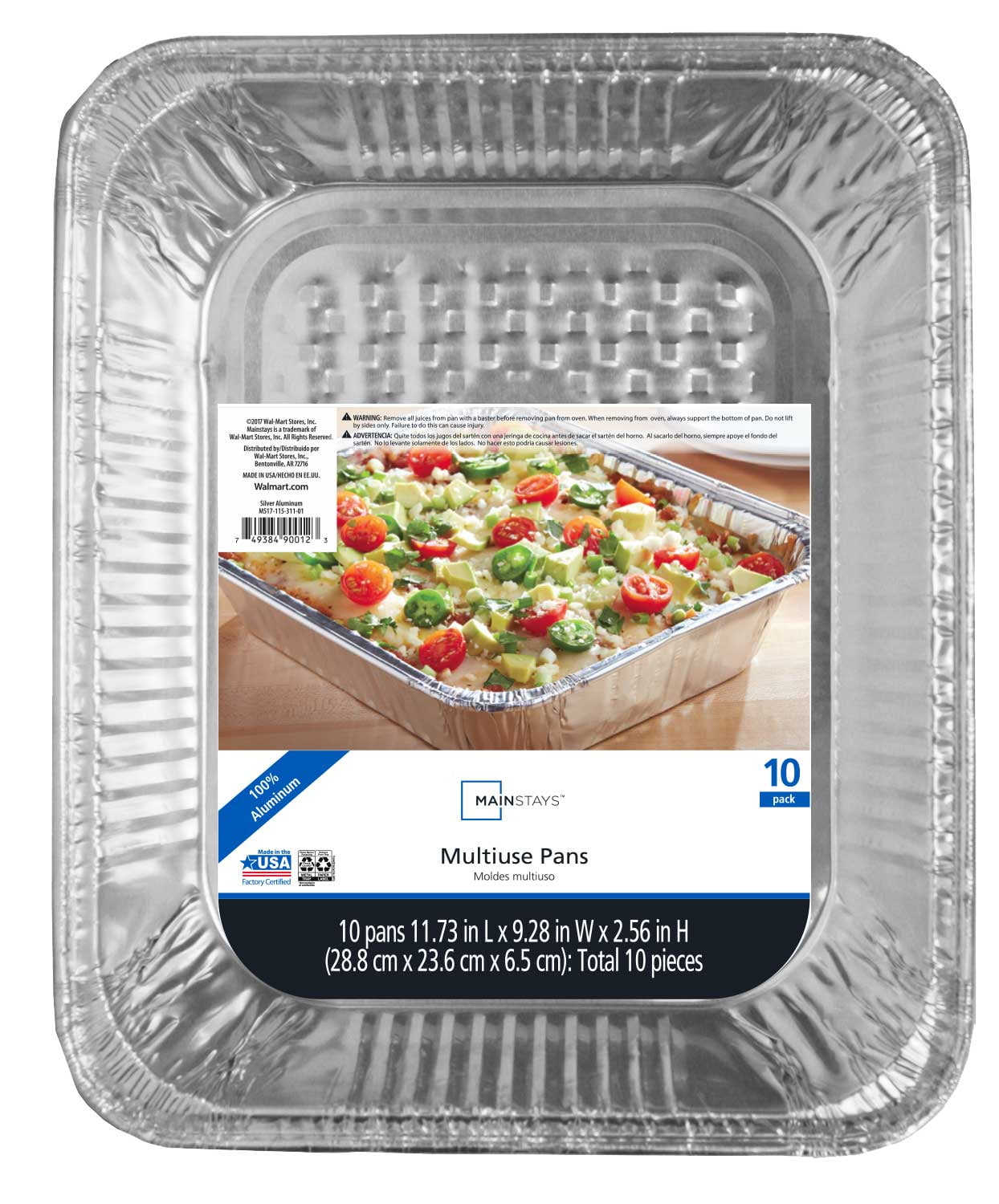 Mainstays Aluminum Foil Rectangular Multi-Use Half Steam Pan Set, 10 Count 11.73" x 9.28" x 2.56"