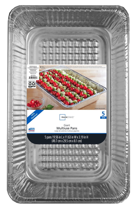 Mainstays Disposable Aluminum Full Size Steam Table Pans, 5 Count 19.56" x 11.63" x 3.19"