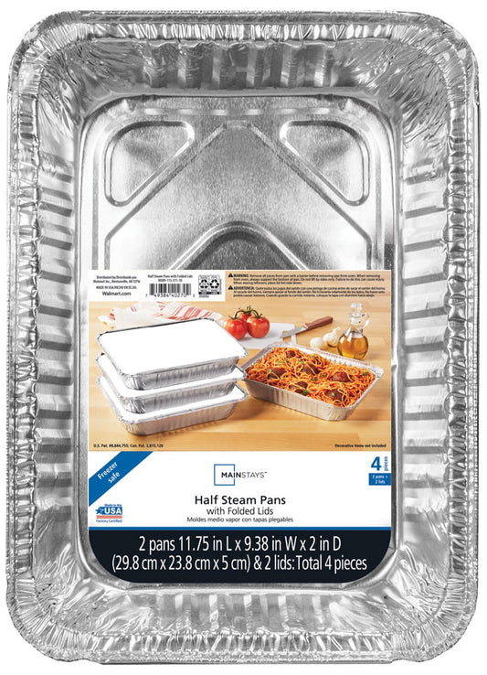 Mainstays Large Aluminum Foil Takeout Pans with Folded Lids 2 Count