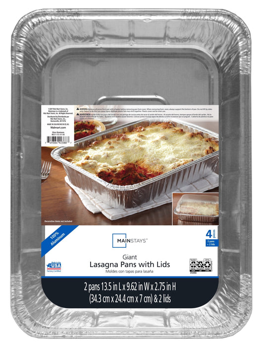 Mainstays Lasagna Pan with Lid 2 Count for Home or Take-Out Containers