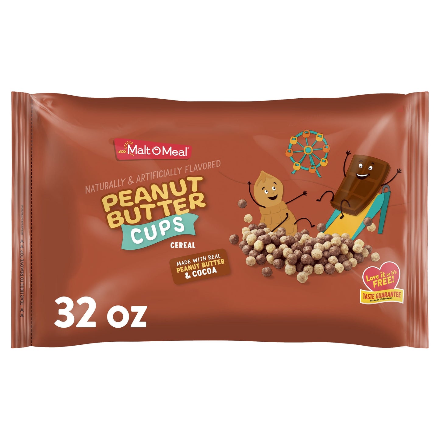 Malt-O-Meal Peanut Butter Cups Breakfast Cereal, Chocolate Peanut Butter Cereal, 32 OZ Bag