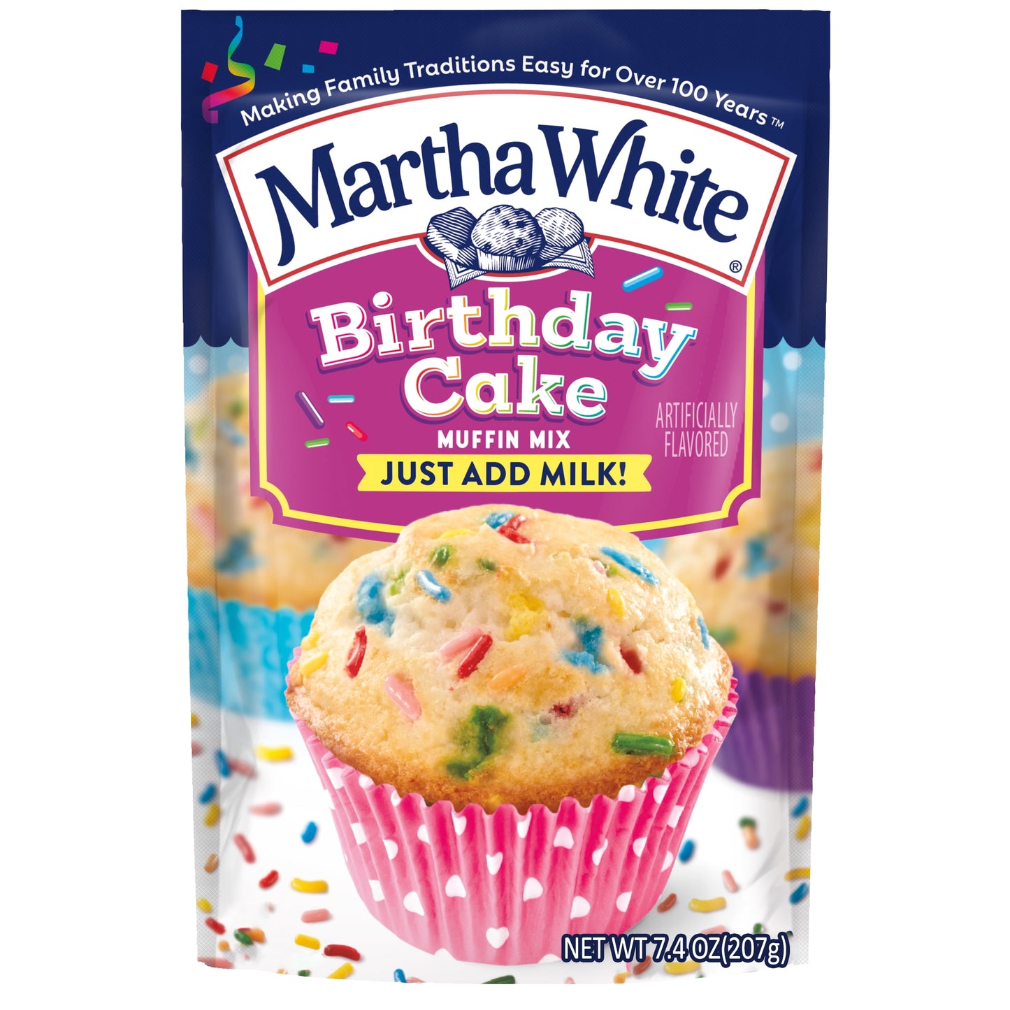 Martha White Birthday Cake Muffin Mix, 7.4 oz Bag