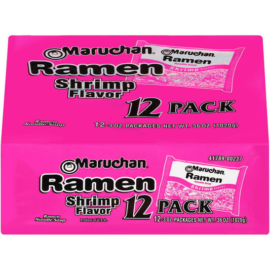 Maruchan Shrimp Flavor Ramen Noodle Soup, 3 oz, 12 Count Shelf Stable Packages