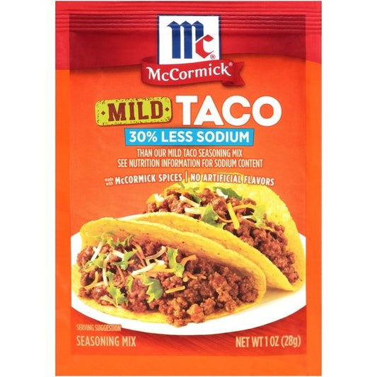 McCormick Mild Taco Seasoning Mix - 30% Less Sodium, 1 oz Mixed Spices & Seasonings