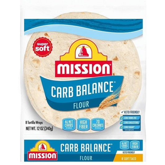 Mission Carb Balance Low Carb High Fiber Soft Taco Flour Tortillas, 8 Count